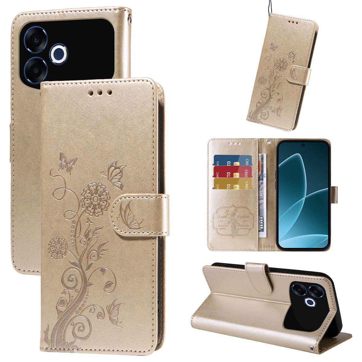 For Oppo F33 Pro 5G / Oppo A6s Pro 5G Leather Case Butterfly Floral Imprint Wallet Stand Cover
