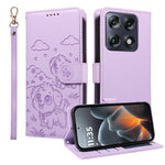 For Motorola Signature 5G Case RFID Blocking Imprinted Dog Pattern PU Leather Phone Cover with Wrist Strap