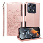 For Motorola Signature 5G Case RFID Blocking Imprinted Dog Pattern PU Leather Phone Cover with Wrist Strap