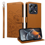 For Motorola Signature 5G Case RFID Blocking Imprinted Dog Pattern PU Leather Phone Cover with Wrist Strap