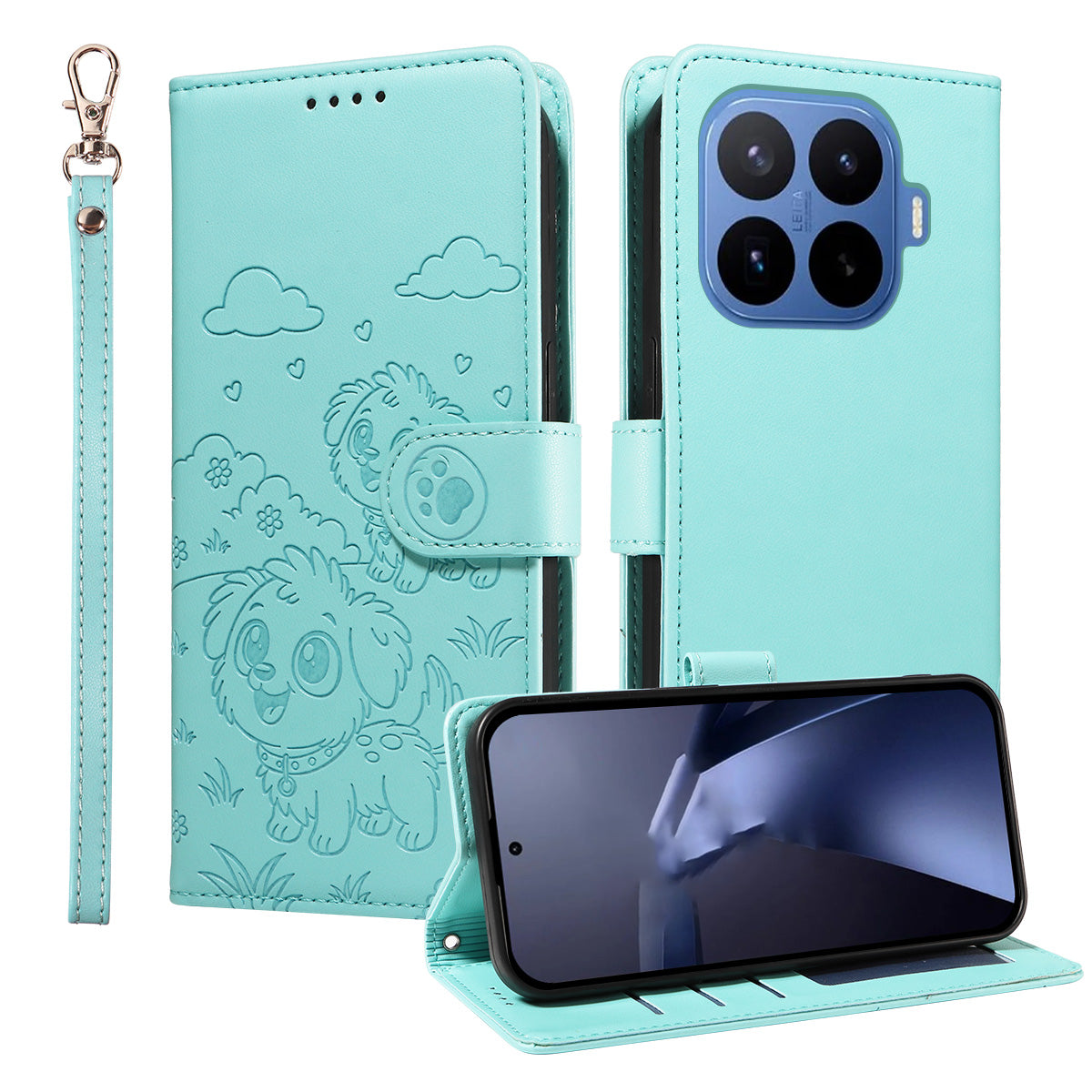 For Xiaomi 17T Pro Case RFID Blocking Imprinted Dog Pattern PU Leather Phone Cover with Wrist Strap