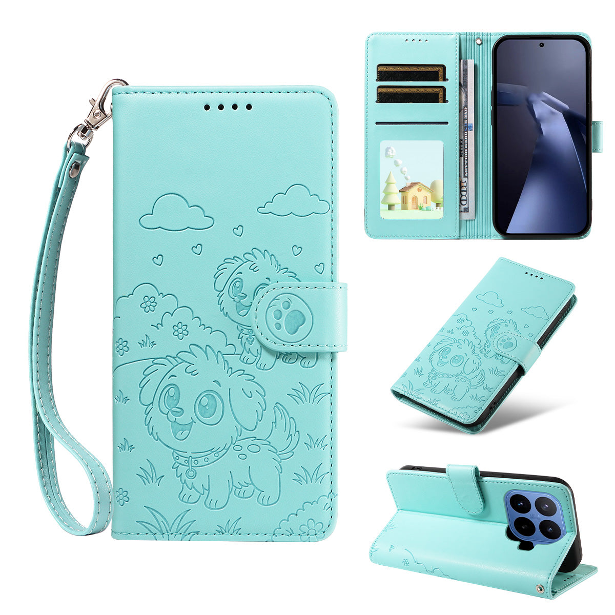 For Xiaomi 17T Pro Case RFID Blocking Imprinted Dog Pattern PU Leather Phone Cover with Wrist Strap