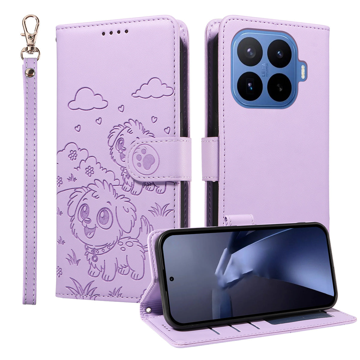 For Xiaomi 17T Pro Case RFID Blocking Imprinted Dog Pattern PU Leather Phone Cover with Wrist Strap