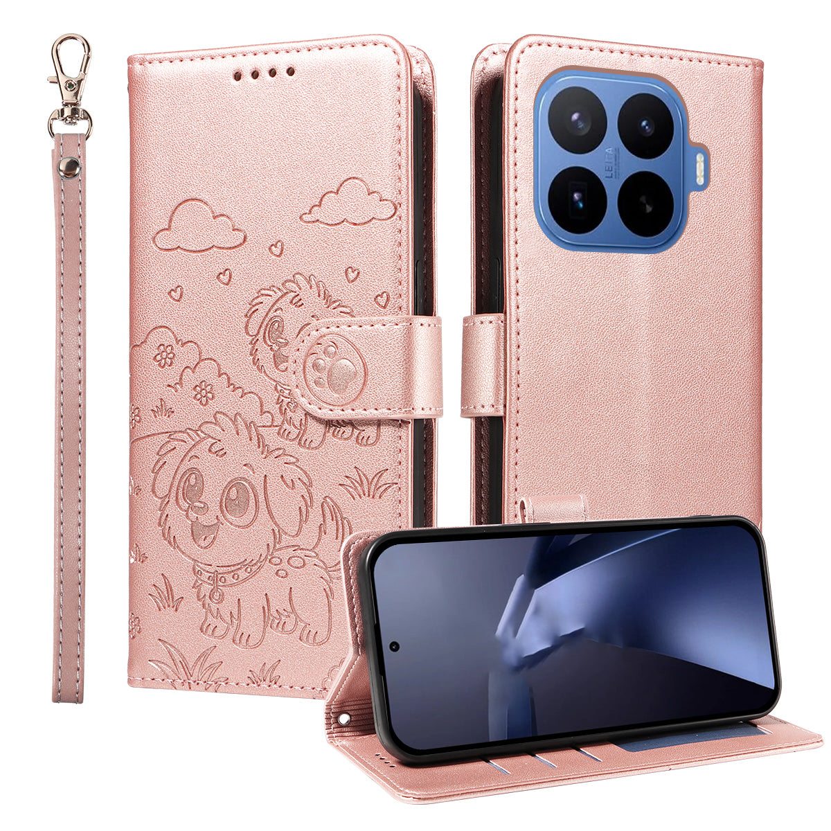 For Xiaomi 17T Pro Case RFID Blocking Imprinted Dog Pattern PU Leather Phone Cover with Wrist Strap