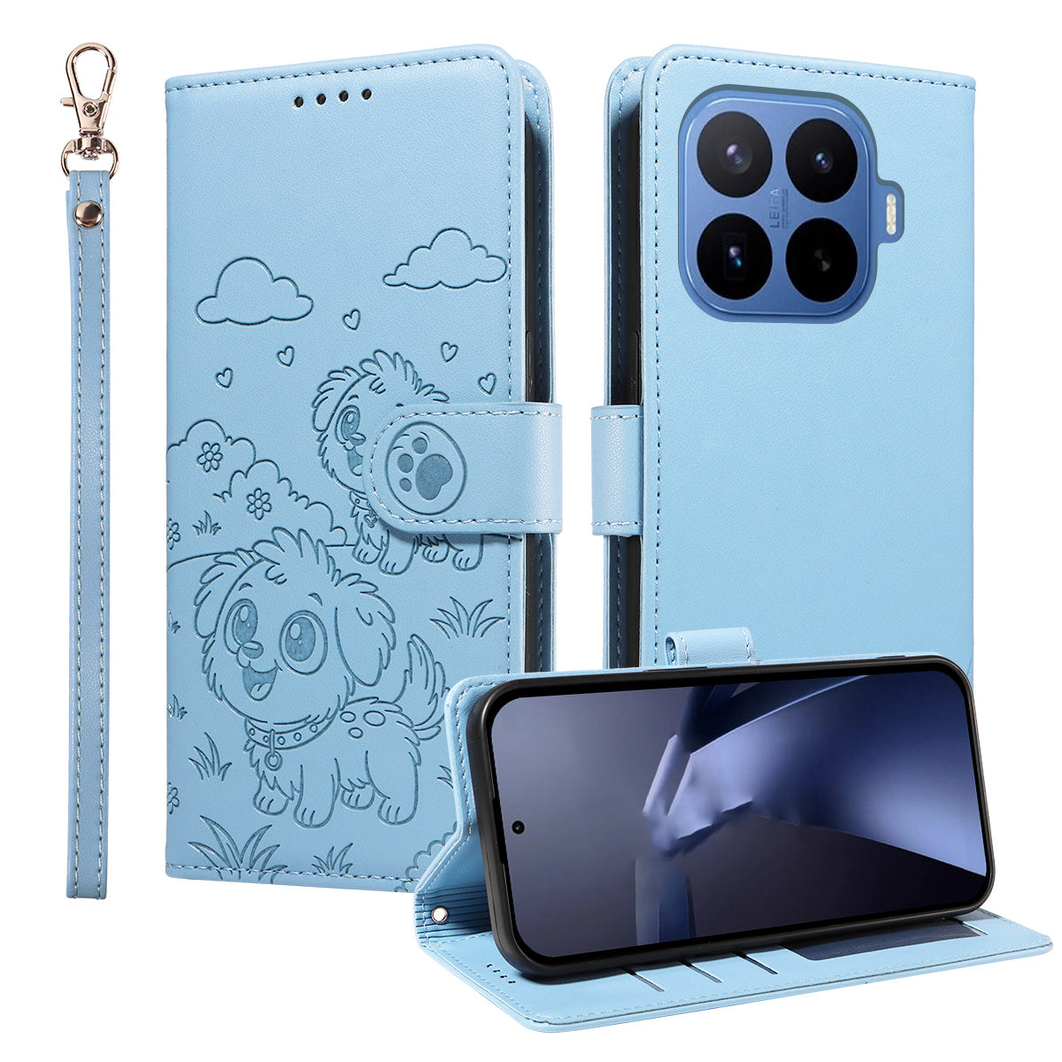 For Xiaomi 17T Pro Case RFID Blocking Imprinted Dog Pattern PU Leather Phone Cover with Wrist Strap
