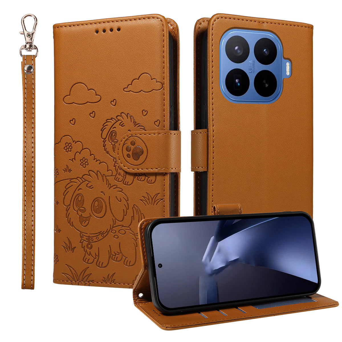 For Xiaomi 17T Pro Case RFID Blocking Imprinted Dog Pattern PU Leather Phone Cover with Wrist Strap