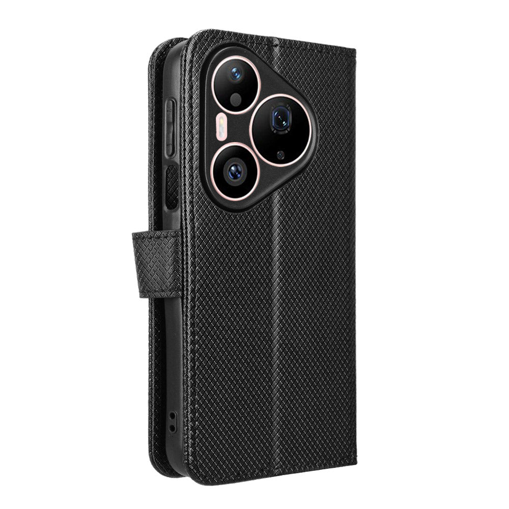 For Huawei Pura 90s Pro Max 5G / Pura 90 Pro Max Leather Wallet Case with Strap Diamond Texture Phone Cover