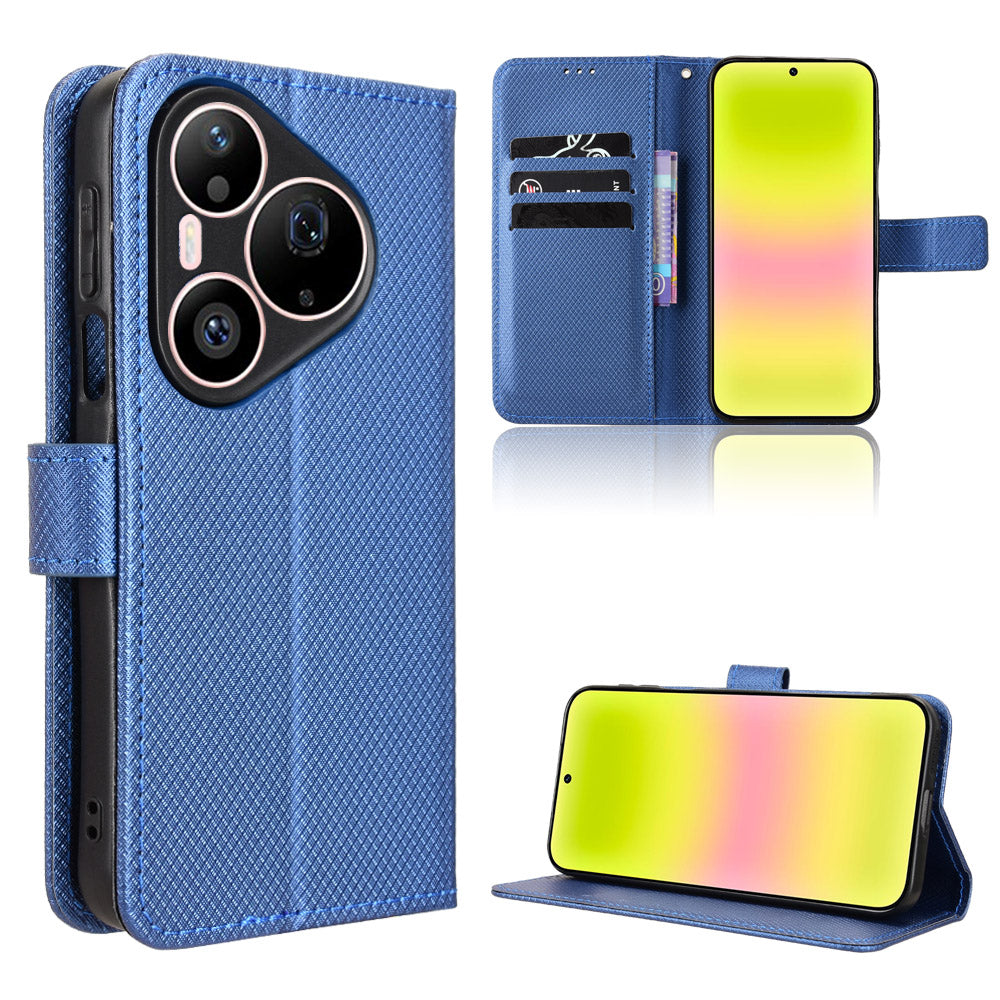 For Huawei Pura 90s Pro Max 5G / Pura 90 Pro Max Leather Wallet Case with Strap Diamond Texture Phone Cover