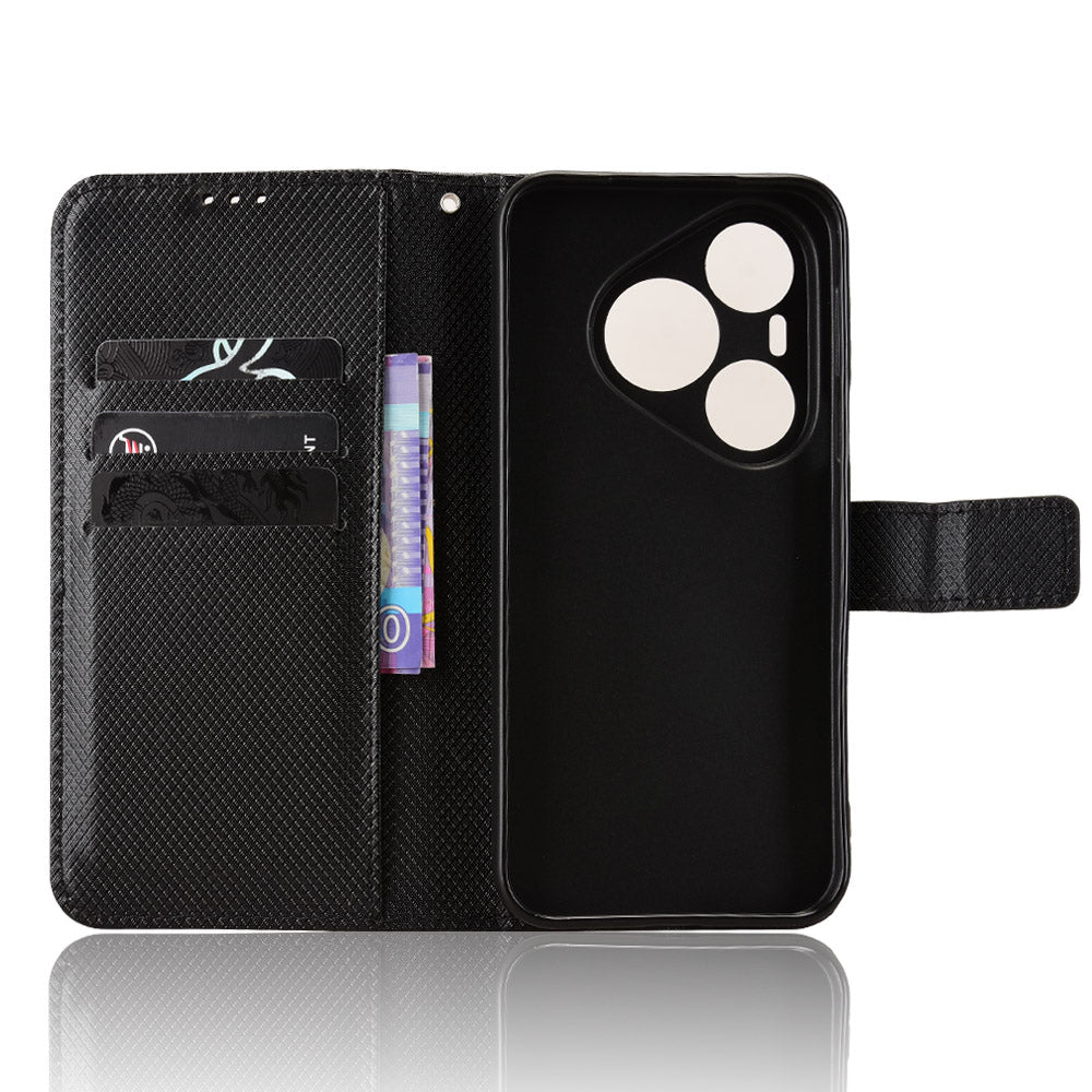 Huawei Pura 90s Pro 5G / Pura 90 Pro læderpung med rem, diamanttekstur og mobilcover