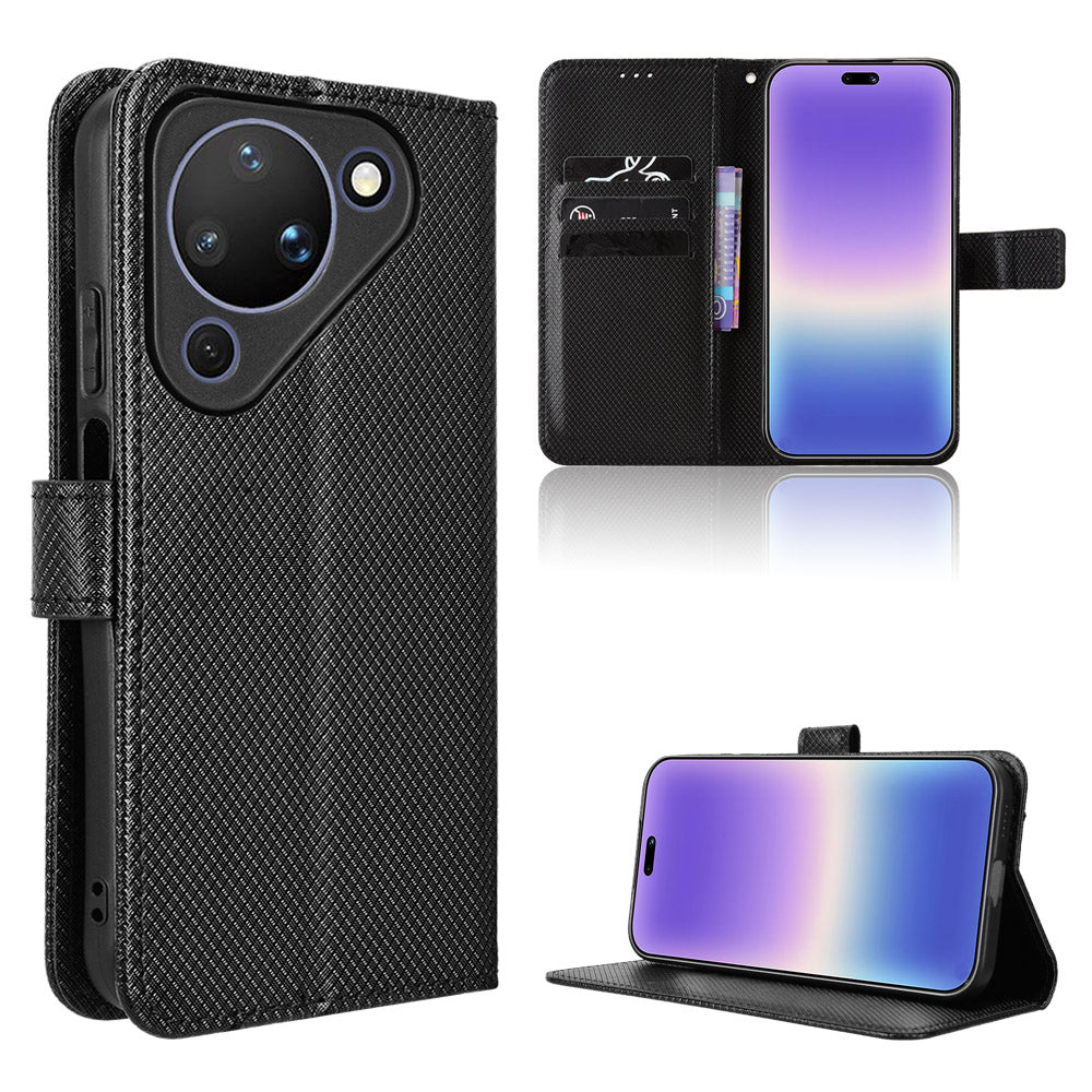 For Huawei Pura 90 Leather Wallet Case with Strap Diamond Texture Phone Cover
