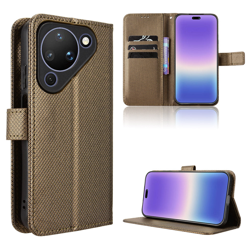 For Huawei Pura 90 Leather Wallet Case with Strap Diamond Texture Phone Cover
