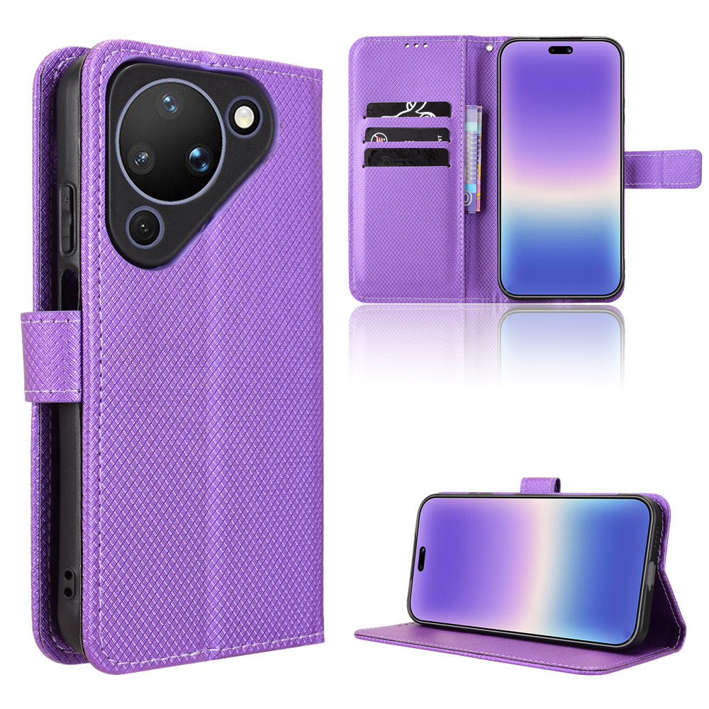 For Huawei Pura 90 Leather Wallet Case with Strap Diamond Texture Phone Cover