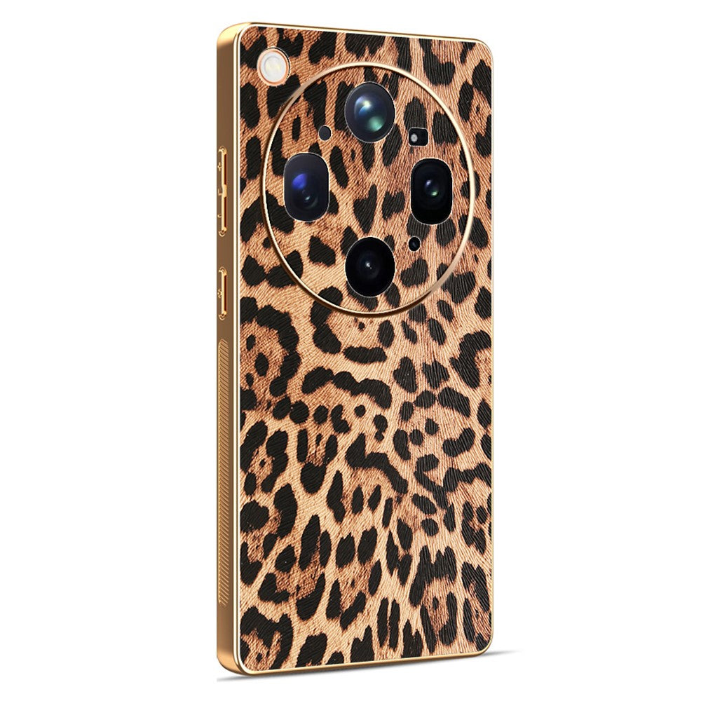 For Oppo Find X9 Ultra 5G Case Leopard Print PU Leather Coated PC + TPU Electroplating Phone Cover