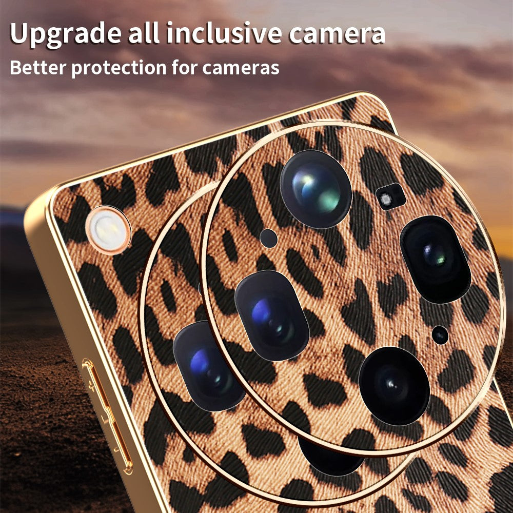 For Oppo Find X9 Ultra 5G Case Leopard Print PU Leather Coated PC + TPU Electroplating Phone Cover