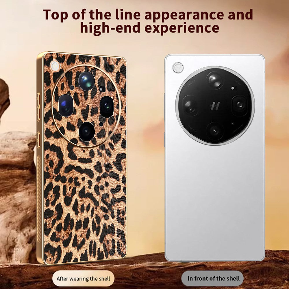 For Oppo Find X9 Ultra 5G Case Leopard Print PU Leather Coated PC + TPU Electroplating Phone Cover