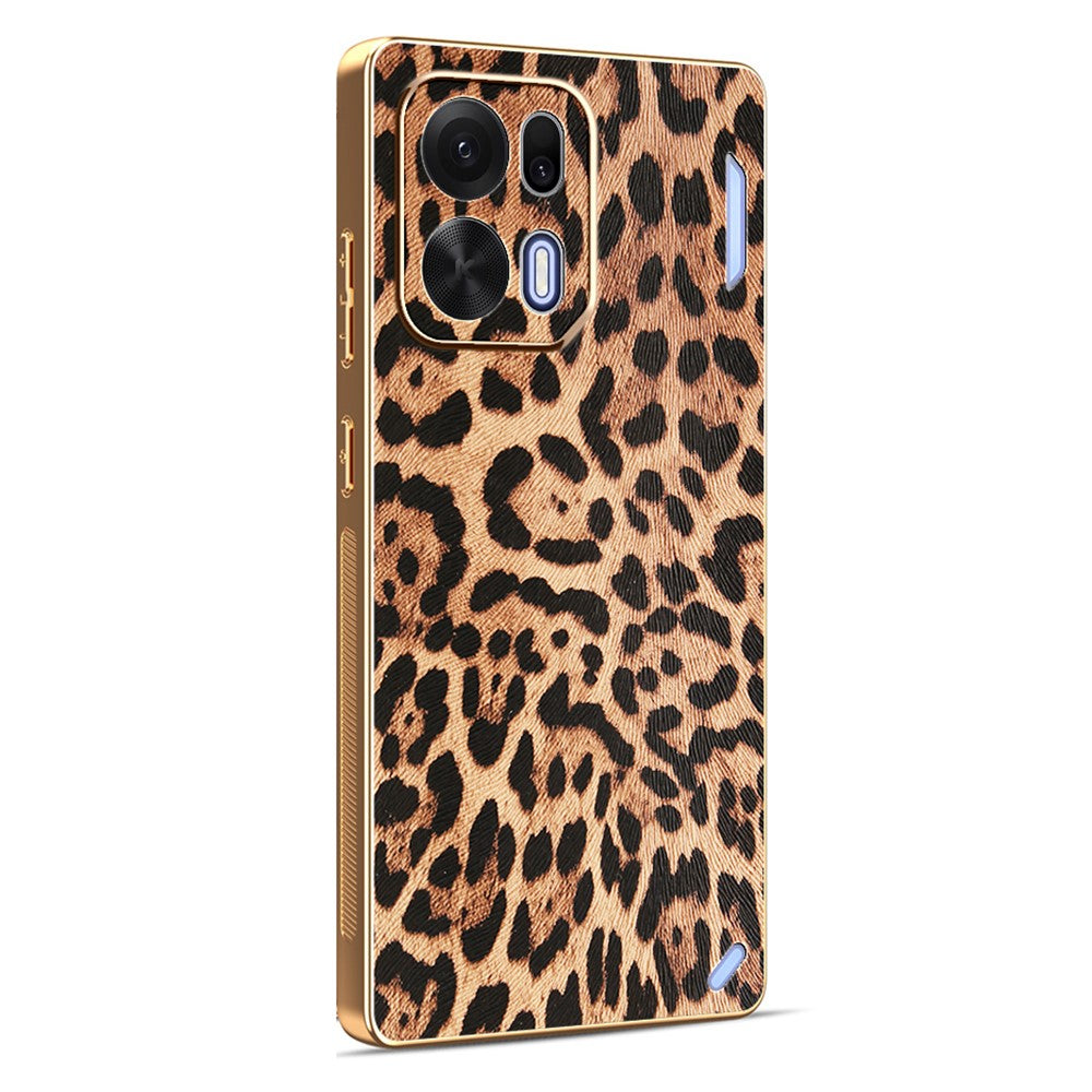 Til Oppo K15 Pro+ 5G Cover Leopard Print PU Læderbelagt PC + TPU Galvaniseret Telefoncover