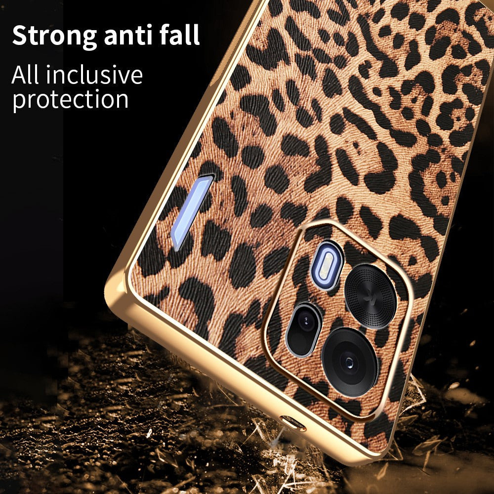 Til Oppo K15 Pro+ 5G Cover Leopard Print PU Læderbelagt PC + TPU Galvaniseret Telefoncover