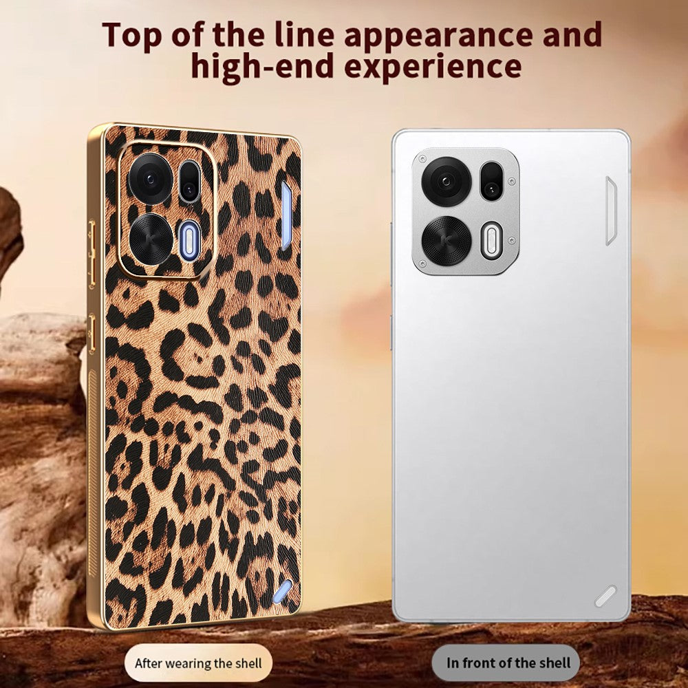 Til Oppo K15 Pro+ 5G Cover Leopard Print PU Læderbelagt PC + TPU Galvaniseret Telefoncover
