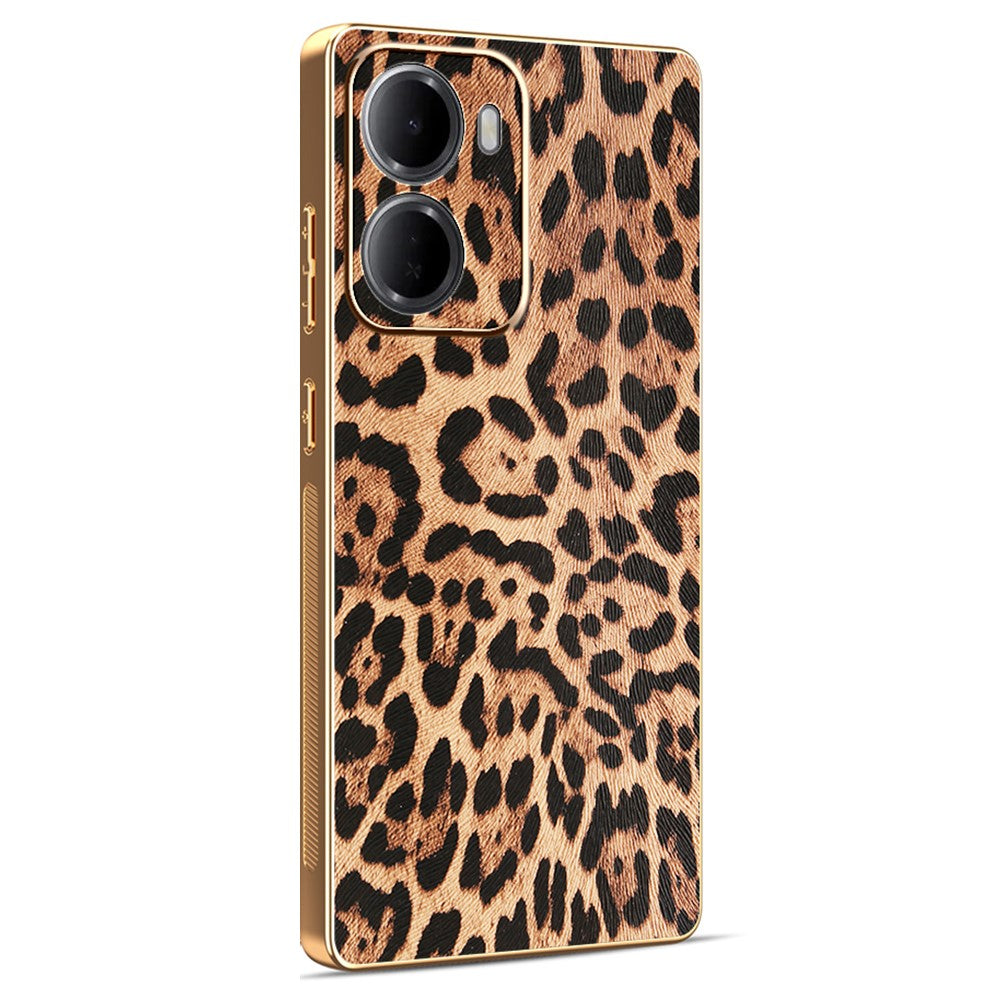 For Xiaomi Redmi 15a 5G Case Leopard Print PU Leather Coated PC + TPU Electroplating Phone Cover