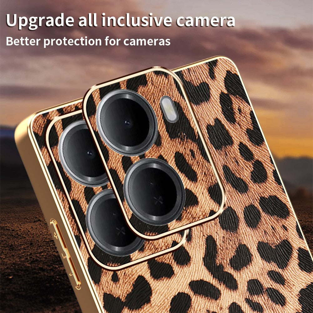 For Xiaomi Redmi 15a 5G Case Leopard Print PU Leather Coated PC + TPU Electroplating Phone Cover