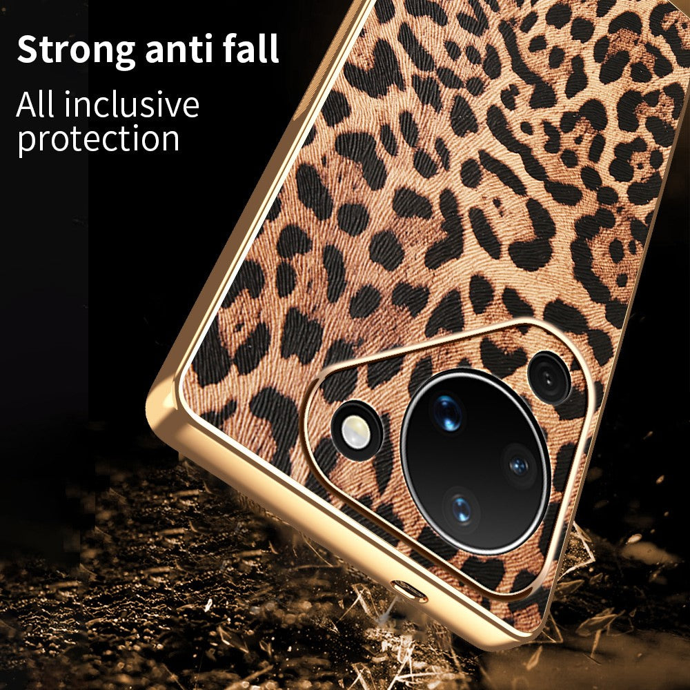 For Huawei Pura 90 Case Leopard Print PU Leather Coated PC + TPU Electroplating Phone Cover