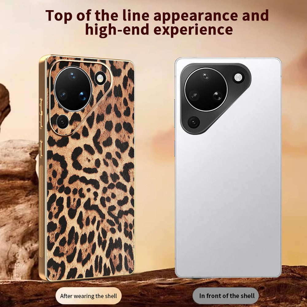 For Huawei Pura 90 Case Leopard Print PU Leather Coated PC + TPU Electroplating Phone Cover