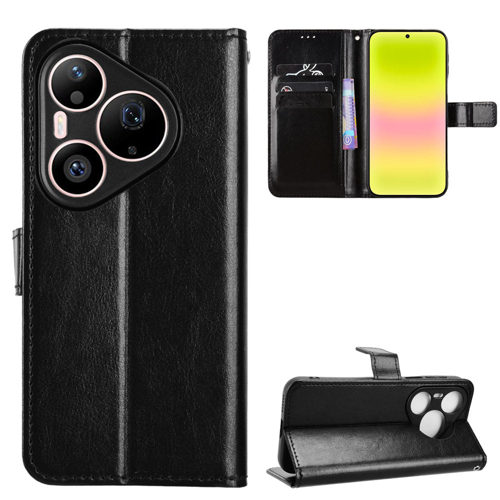 For Huawei Pura 90s Pro Max 5G / Pura 90 Pro Max PU Leather Case with Strap Crazy Horse Texture Phone Wallet Cover