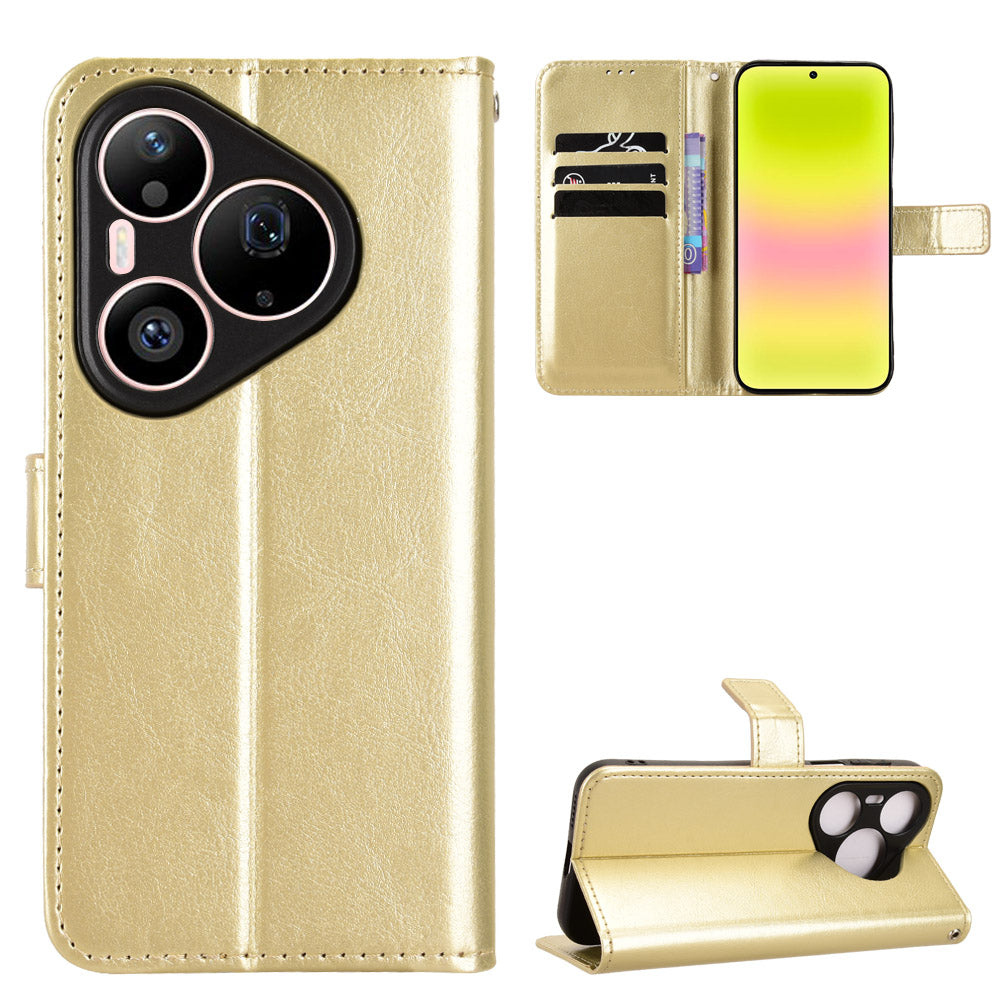 For Huawei Pura 90s Pro Max 5G / Pura 90 Pro Max PU Leather Case with Strap Crazy Horse Texture Phone Wallet Cover