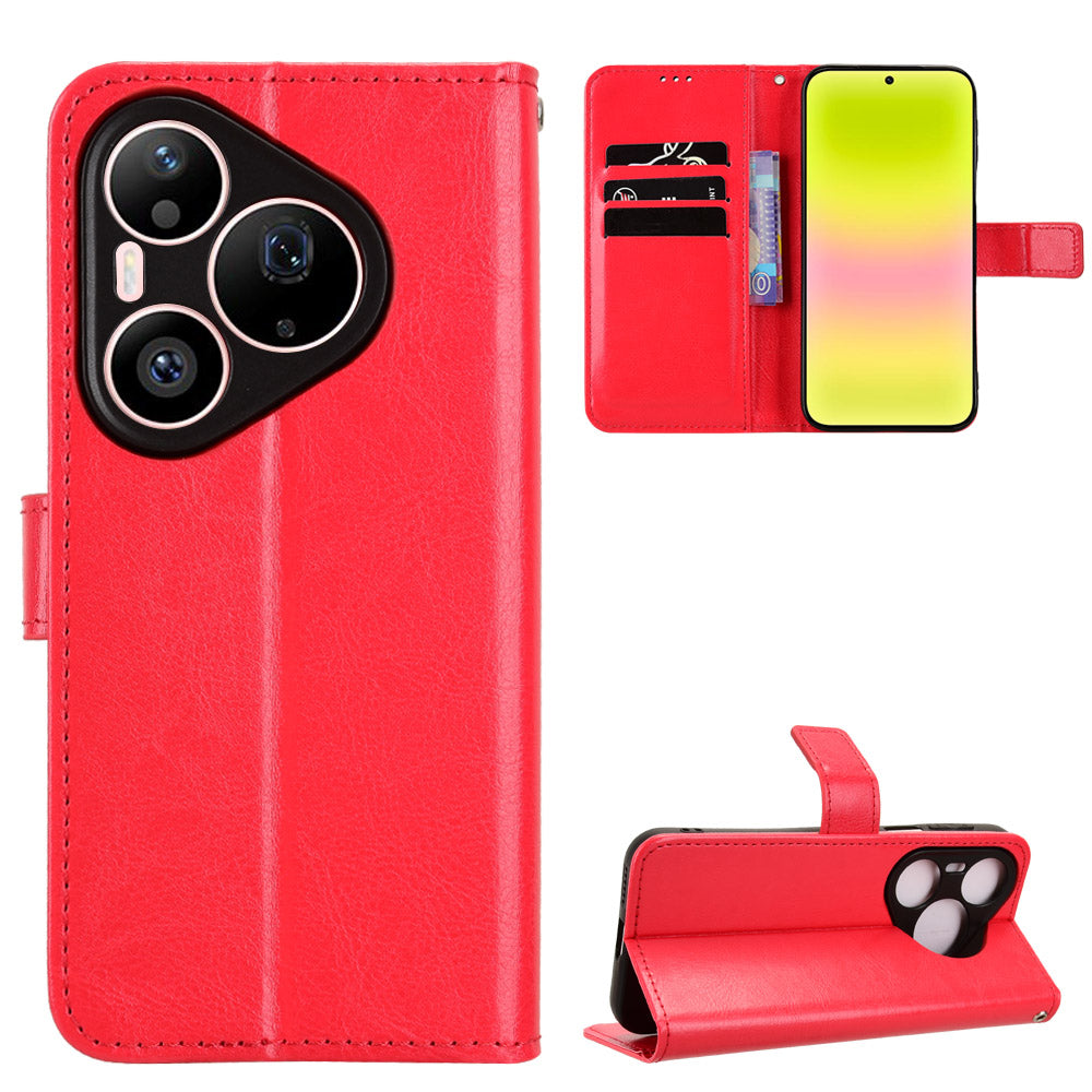 For Huawei Pura 90s Pro Max 5G / Pura 90 Pro Max PU Leather Case with Strap Crazy Horse Texture Phone Wallet Cover