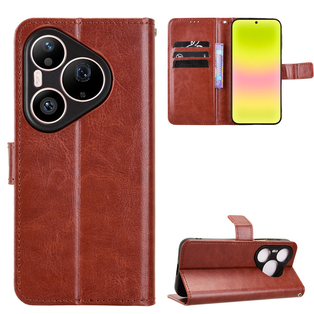 Huawei Pura 90s Pro 5G / Pura 90 Pro PU-läderskal med rem Crazy Horse Texture Phone Cover