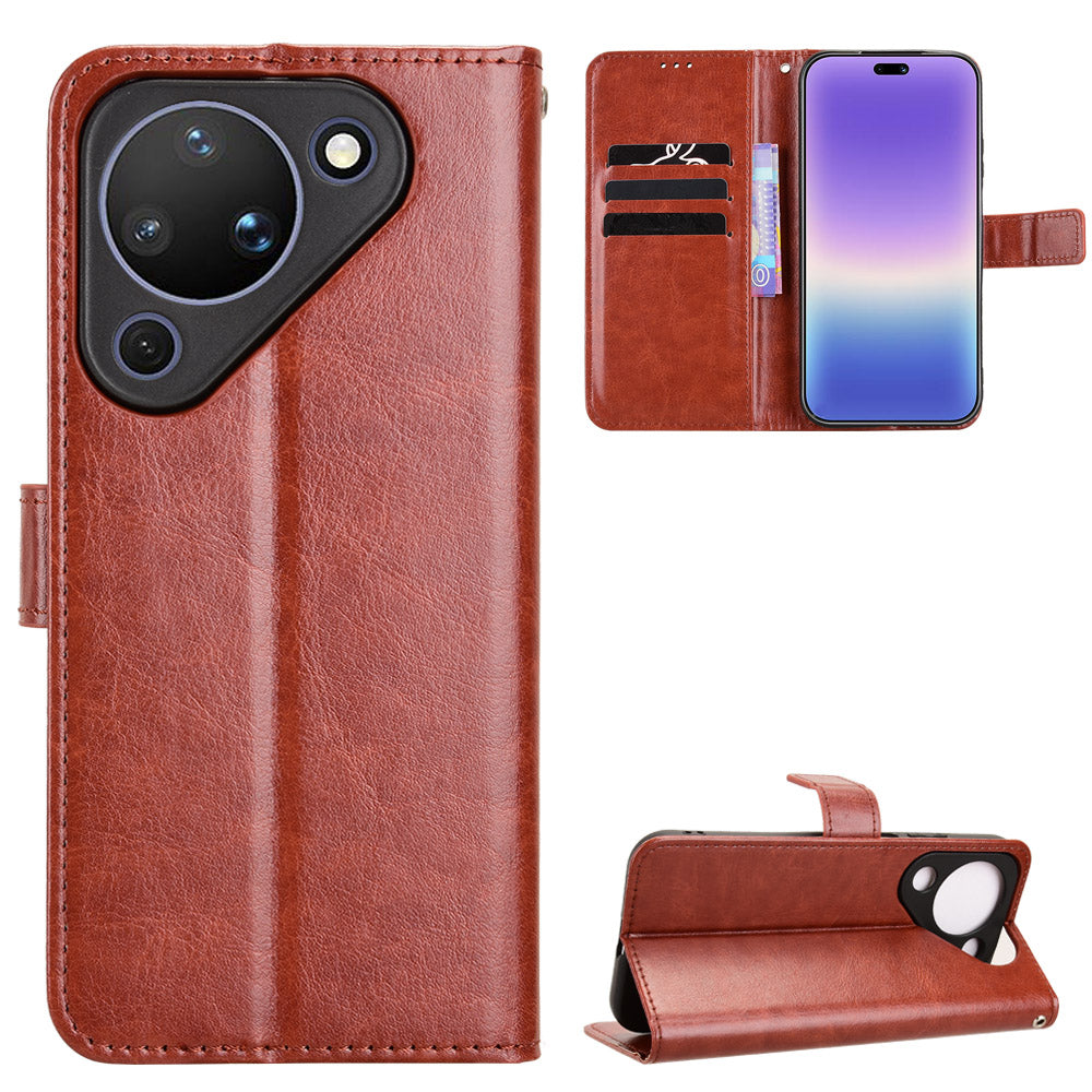 For Huawei Pura 90 PU Leather Case with Strap Crazy Horse Texture Phone Wallet Cover
