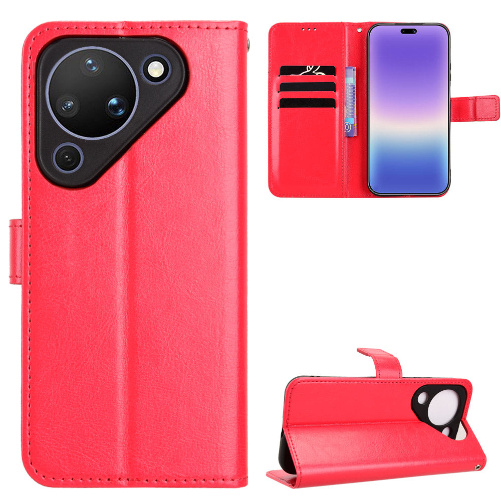 For Huawei Pura 90 PU Leather Case with Strap Crazy Horse Texture Phone Wallet Cover
