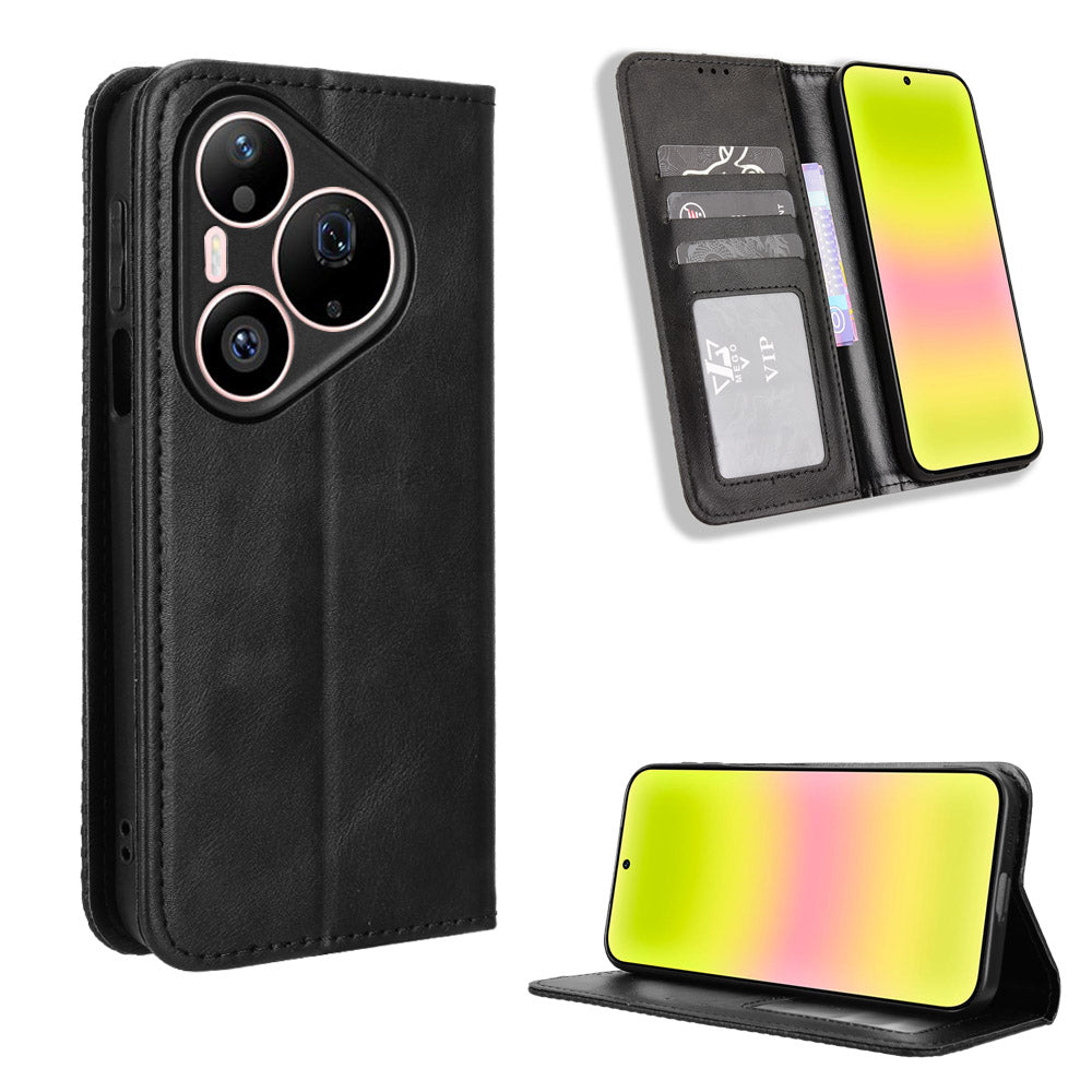 For Huawei Pura 90s Pro Max 5G / Pura 90 Pro Max Leather Case Wallet Stand Retro Texture Phone Cover