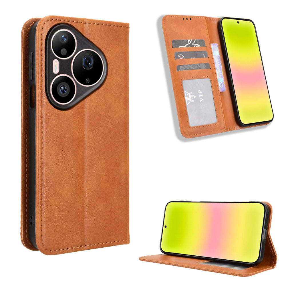 For Huawei Pura 90s Pro Max 5G / Pura 90 Pro Max Leather Case Wallet Stand Retro Texture Phone Cover