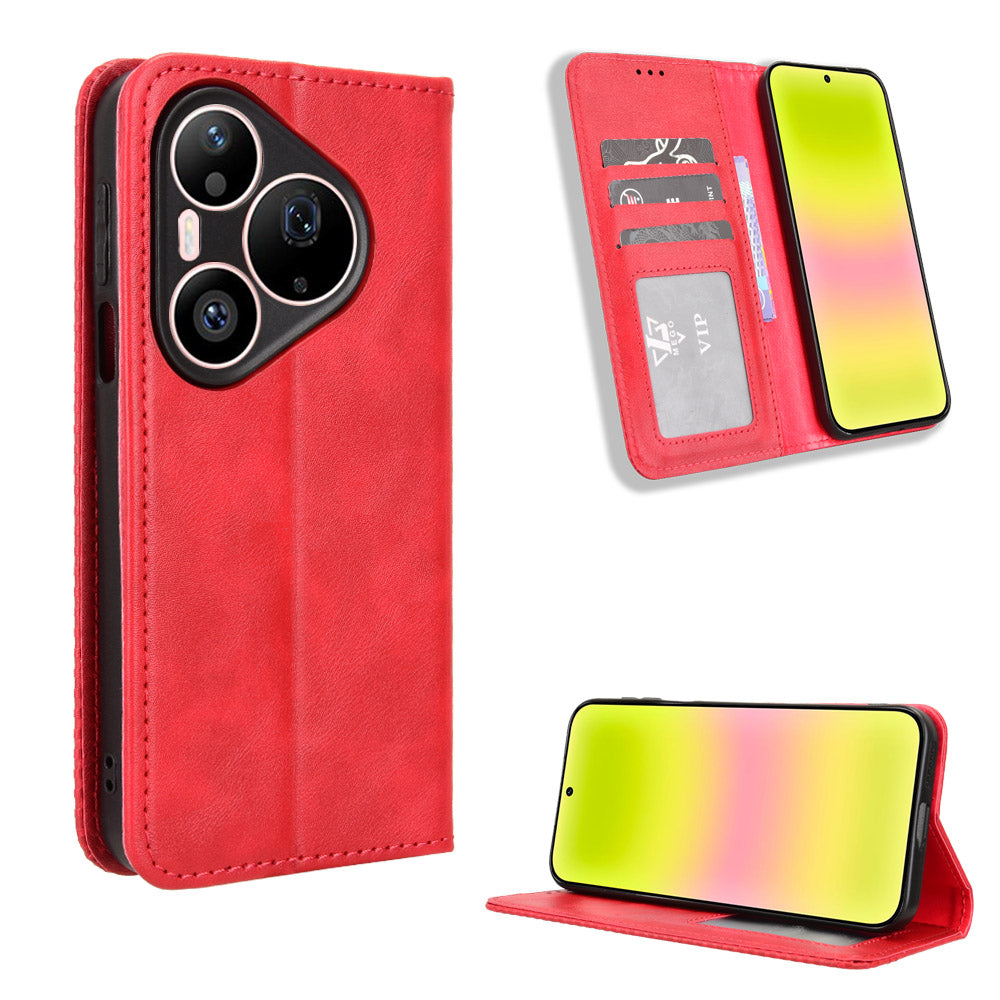 For Huawei Pura 90s Pro Max 5G / Pura 90 Pro Max Leather Case Wallet Stand Retro Texture Phone Cover
