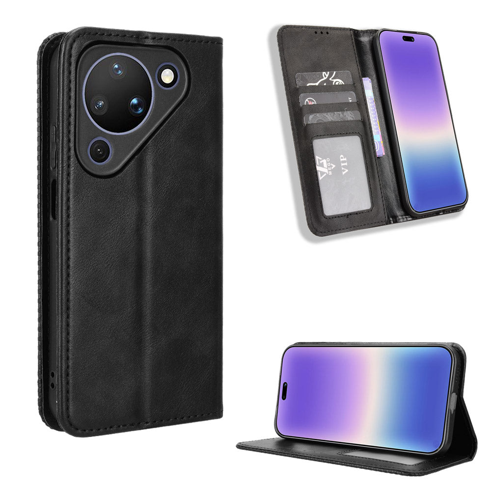 For Huawei Pura 90 Leather Case Wallet Stand Retro Texture Phone Cover