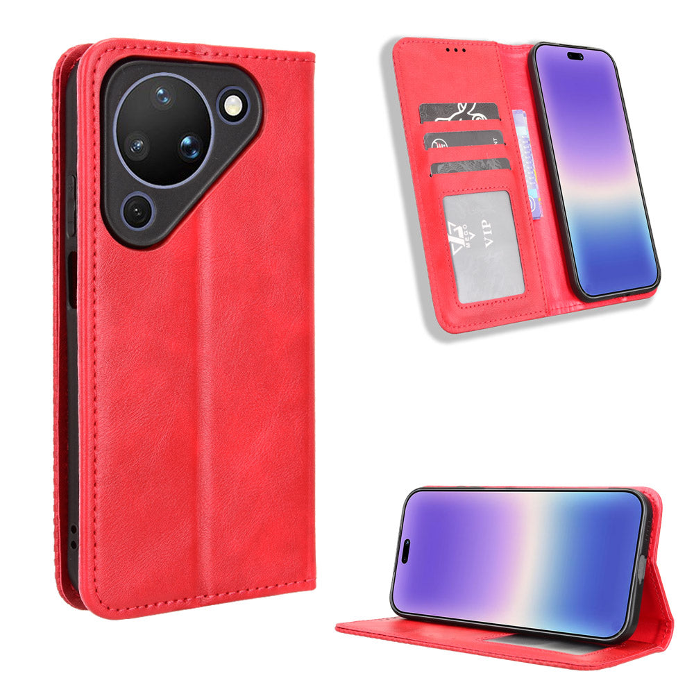 For Huawei Pura 90 Leather Case Wallet Stand Retro Texture Phone Cover