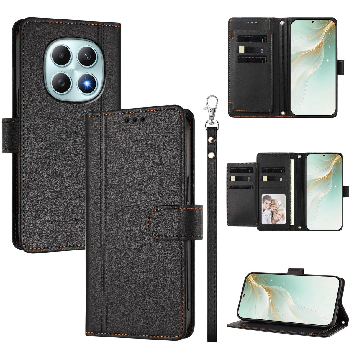 Xiaomi Poco M8 5G / Xiaomi Redmi Note 15 4G (Global) / Xiaomi Redmi Note 15 5G (Global) fodral, 9 kortfack, PU-läder, fällbart plånboksfodral med handrem