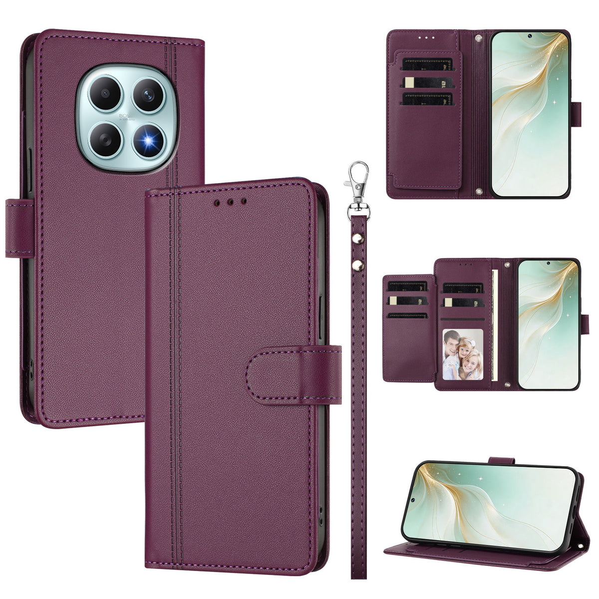 Xiaomi Poco M8 5G / Xiaomi Redmi Note 15 4G (Global) / Xiaomi Redmi Note 15 5G (Global) fodral, 9 kortfack, PU-läder, fällbart plånboksfodral med handrem