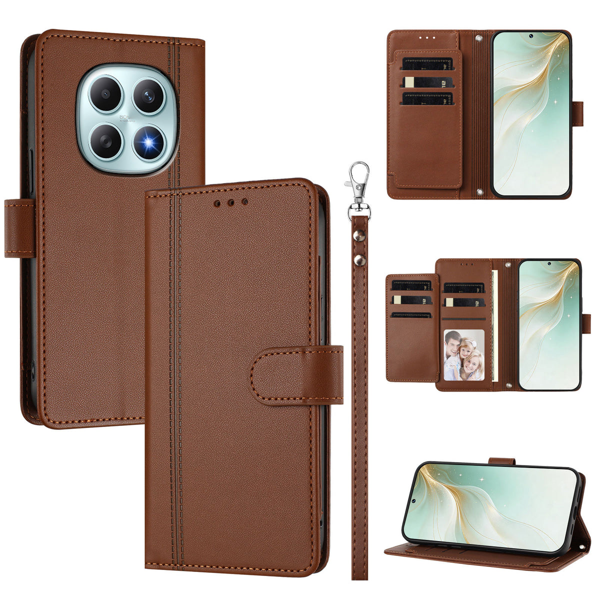 Xiaomi Poco M8 5G / Xiaomi Redmi Note 15 4G (Global) / Xiaomi Redmi Note 15 5G (Global) fodral, 9 kortfack, PU-läder, fällbart plånboksfodral med handrem