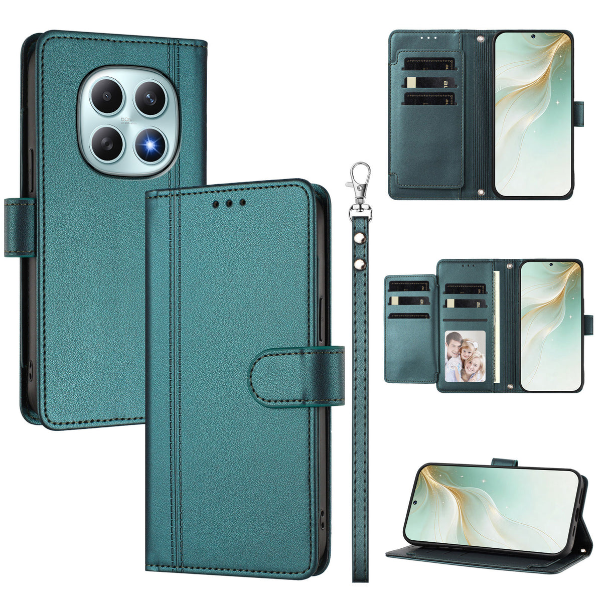 Xiaomi Poco M8 5G / Xiaomi Redmi Note 15 4G (Global) / Xiaomi Redmi Note 15 5G (Global) fodral, 9 kortfack, PU-läder, fällbart plånboksfodral med handrem