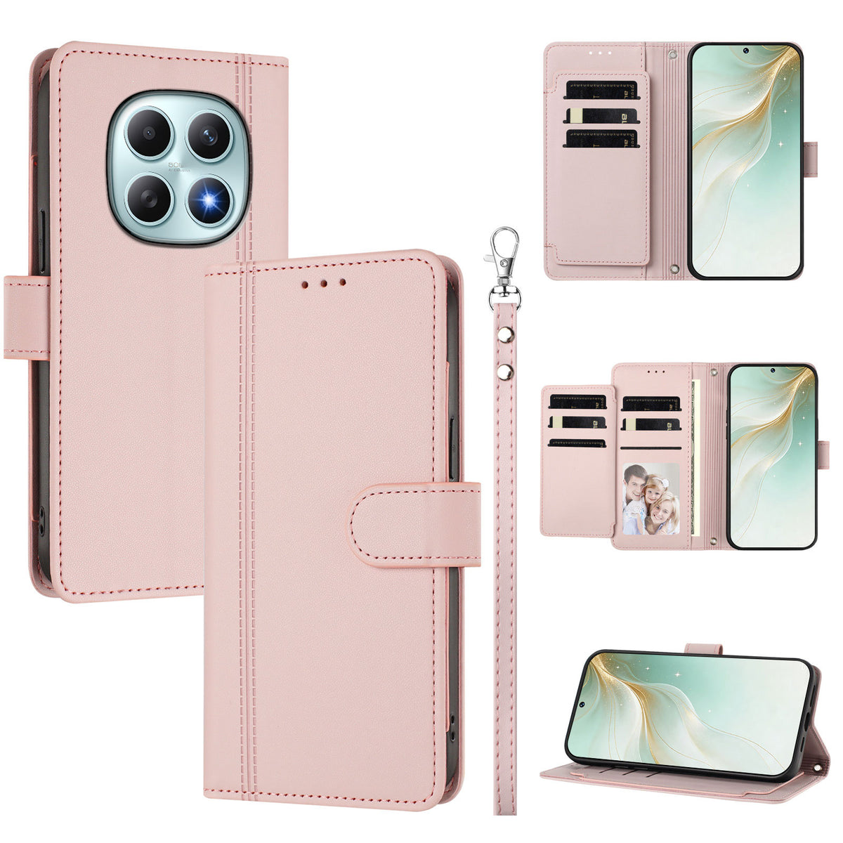 Xiaomi Poco M8 5G / Xiaomi Redmi Note 15 4G (Global) / Xiaomi Redmi Note 15 5G (Global) fodral, 9 kortfack, PU-läder, fällbart plånboksfodral med handrem