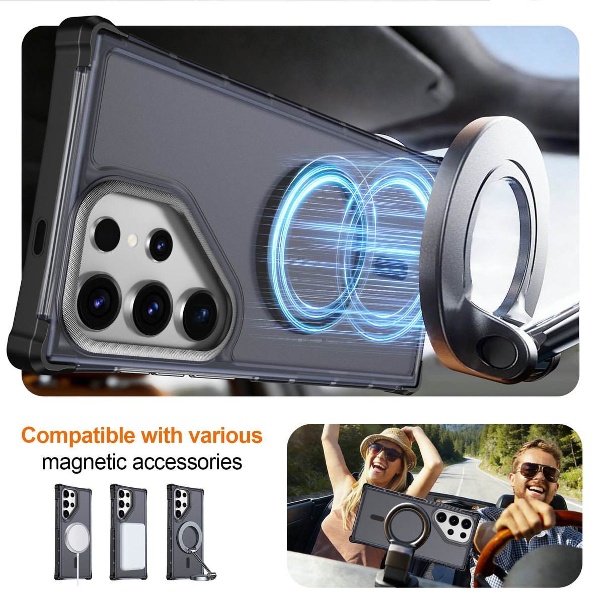 For Samsung Galaxy S23 Ultra Magnetic Case Electroplated Frame Skin-touch TPU+PC Phone Cover