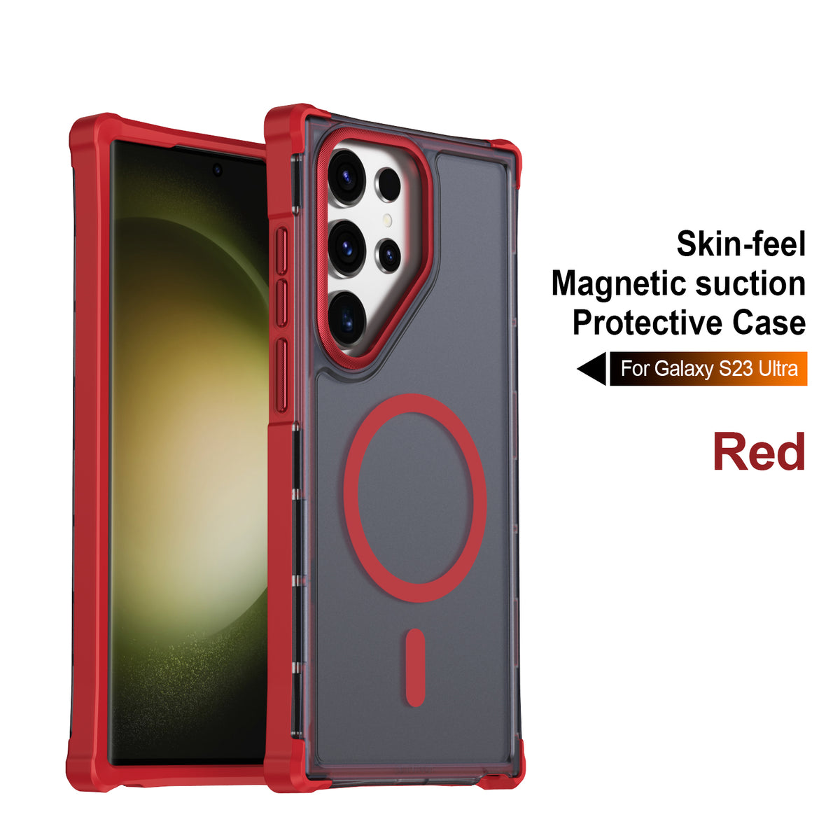 For Samsung Galaxy S23 Ultra Magnetic Case Electroplated Frame Skin-touch TPU+PC Phone Cover