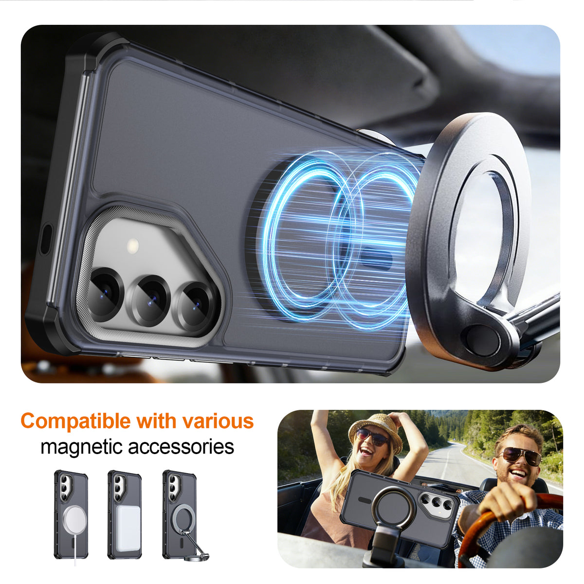 Samsung Galaxy S24+ / Galaxy S25+ magnetisk etui med galvaniseret ramme og TPU+PC-mobilcover med skin-touch