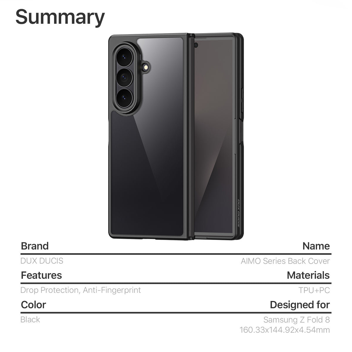 DUX DUCIS til Samsung Galaxy Z Fold8 Ultra / Z Fold7 5G Aimo-serien PC + TPU klart bagcover (REACH-certificering)