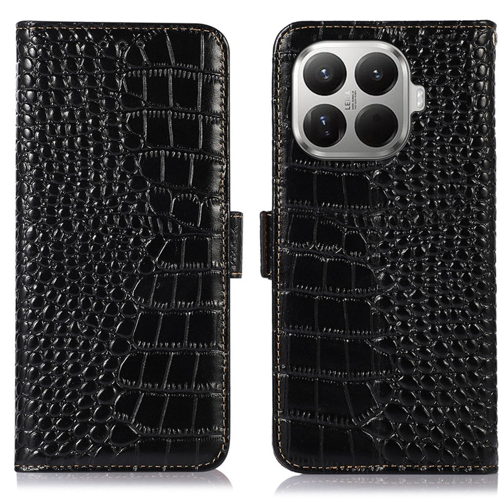 For Xiaomi 17T Case RFID Blocking Wallet Crocodile Texture Genuine Cow Leather Phone Cover