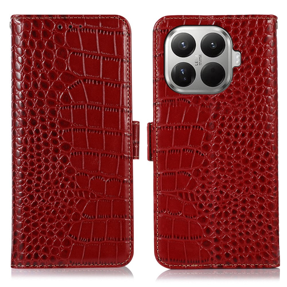 For Xiaomi 17T Case RFID Blocking Wallet Crocodile Texture Genuine Cow Leather Phone Cover