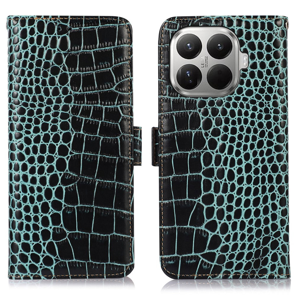 For Xiaomi 17T Case RFID Blocking Wallet Crocodile Texture Genuine Cow Leather Phone Cover