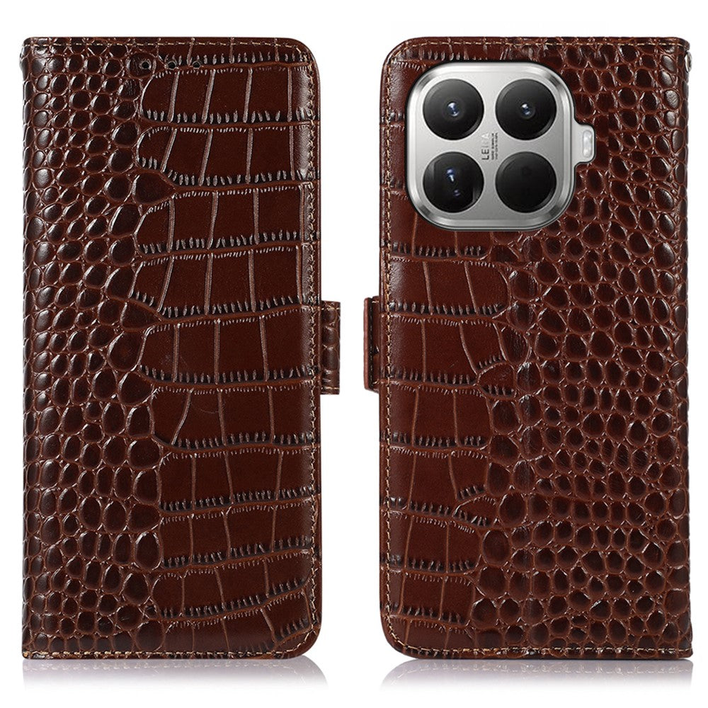 For Xiaomi 17T Case RFID Blocking Wallet Crocodile Texture Genuine Cow Leather Phone Cover